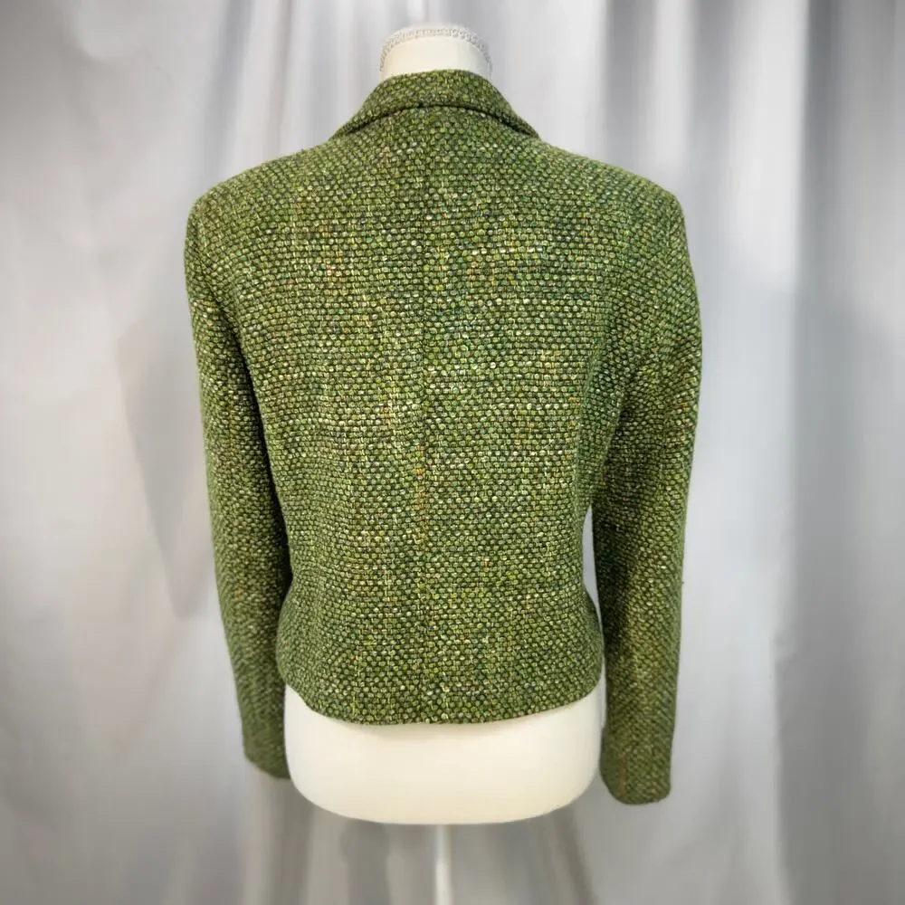 Vtg Tweed Cropped Blazer Green 80s Tailored Jacket Dark Academia Ivy League 6 - Picture 12 of 16